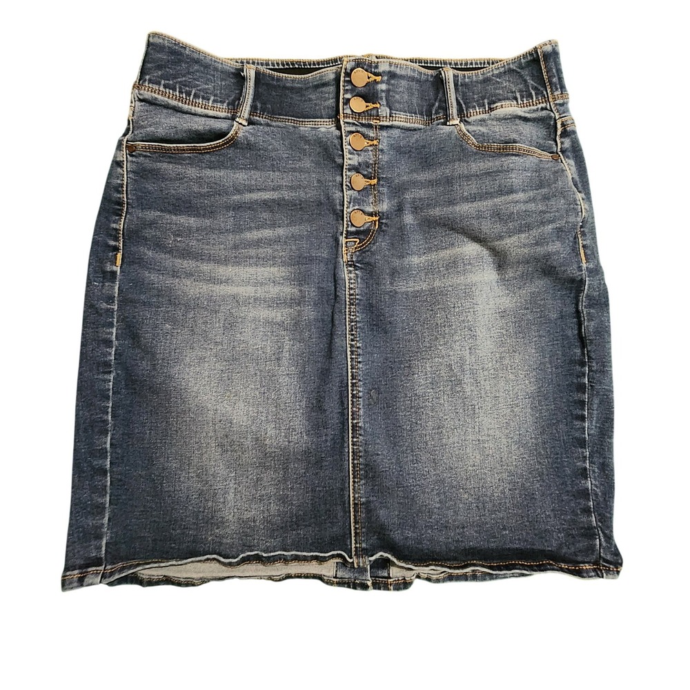 Apt. 9 Womens Blue Denim Button Front Mini Skirt Size 14 High Waist Stretch